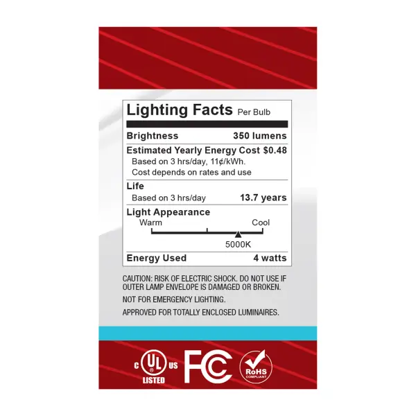 4 Watt G16.5 LED - Candelabra Base - Clear - 5000K CCT - 120 Volt - Image 5