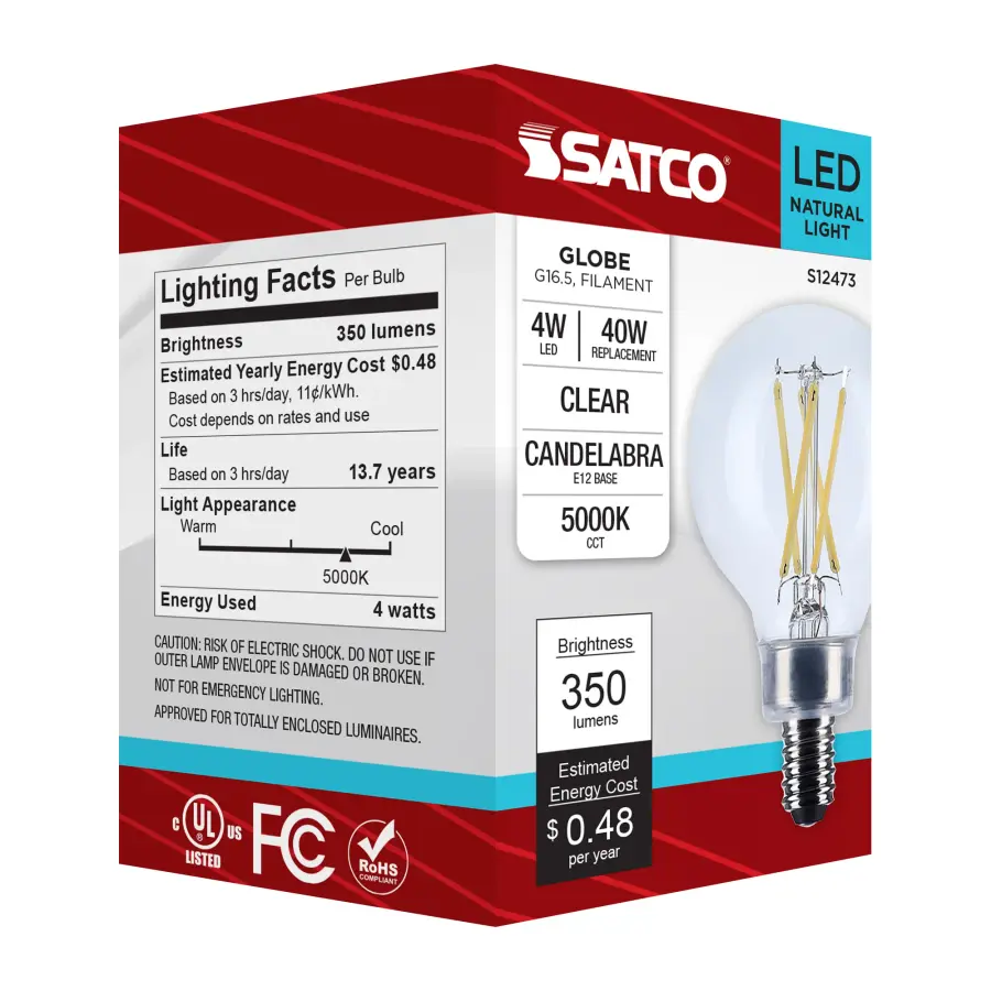 4 Watt G16.5 LED - Candelabra Base - Clear - 5000K CCT - 120 Volt - Image 6