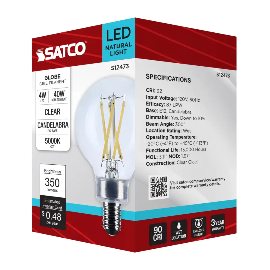 4 Watt G16.5 LED - Candelabra Base - Clear - 5000K CCT - 120 Volt - Image 7