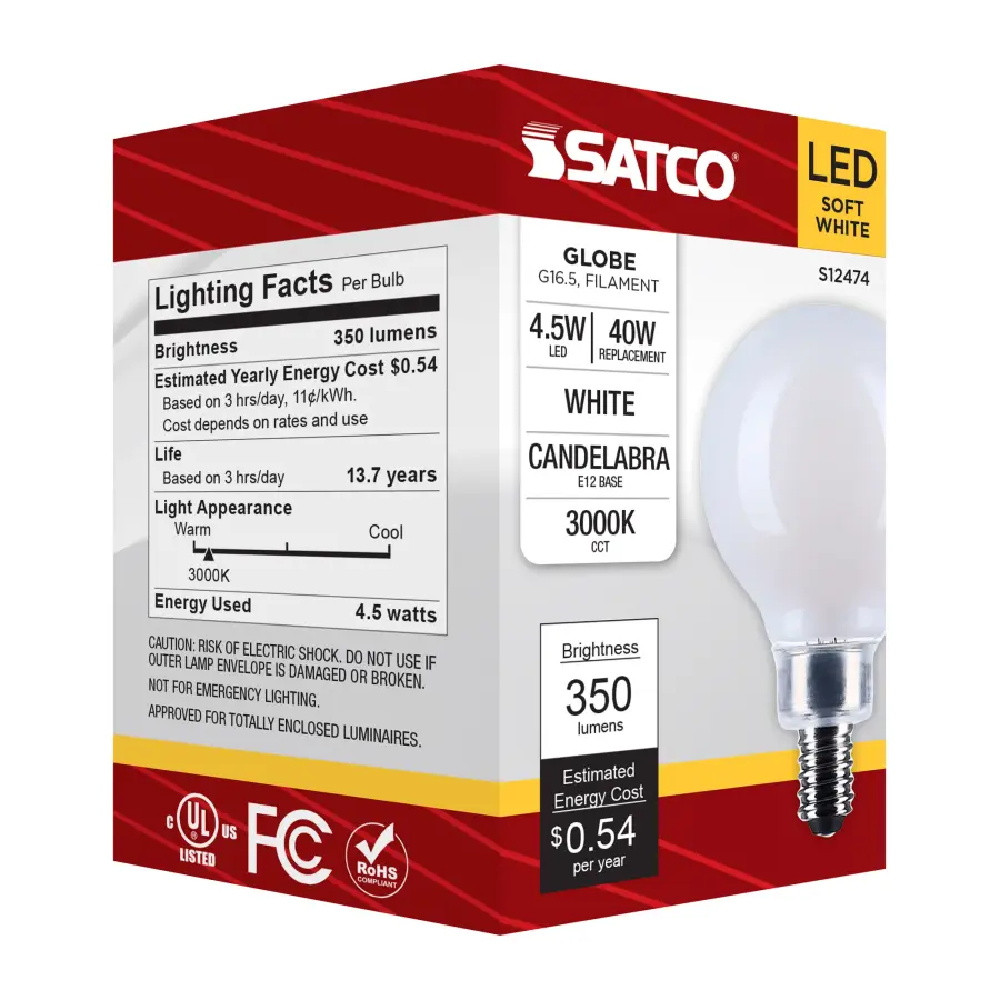 4.5 Watt G16.5 LED - Candelabra Base - White Finish - 3000K CCT - 120 Volt - Image 7