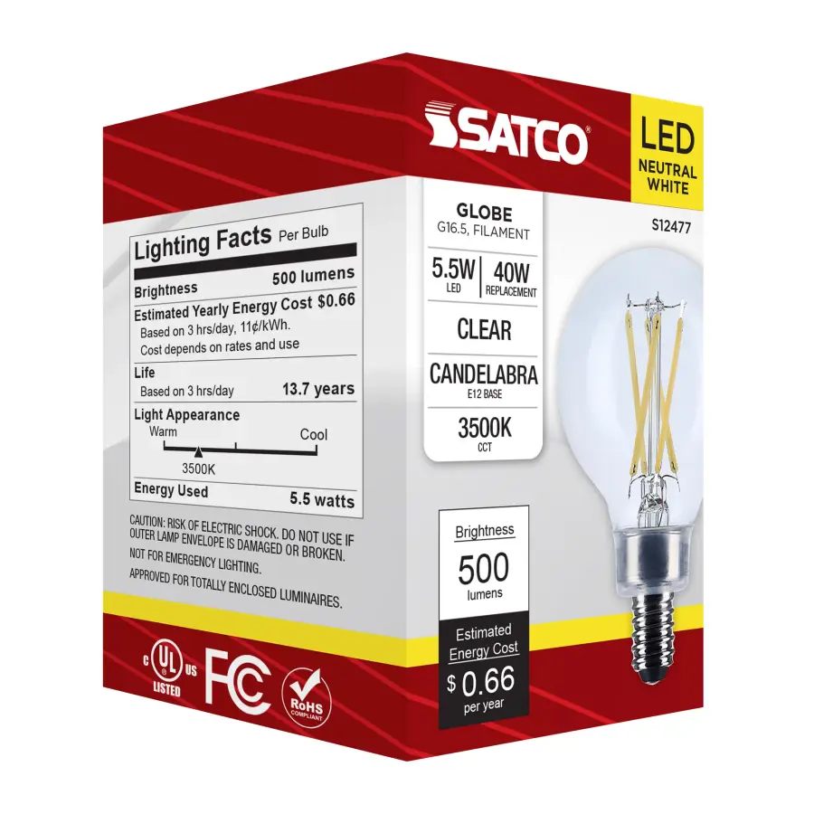 5.5 Watt G16.5 LED - Candelabra Base - Clear - 3500K CCT - 120 Volt - Image 3