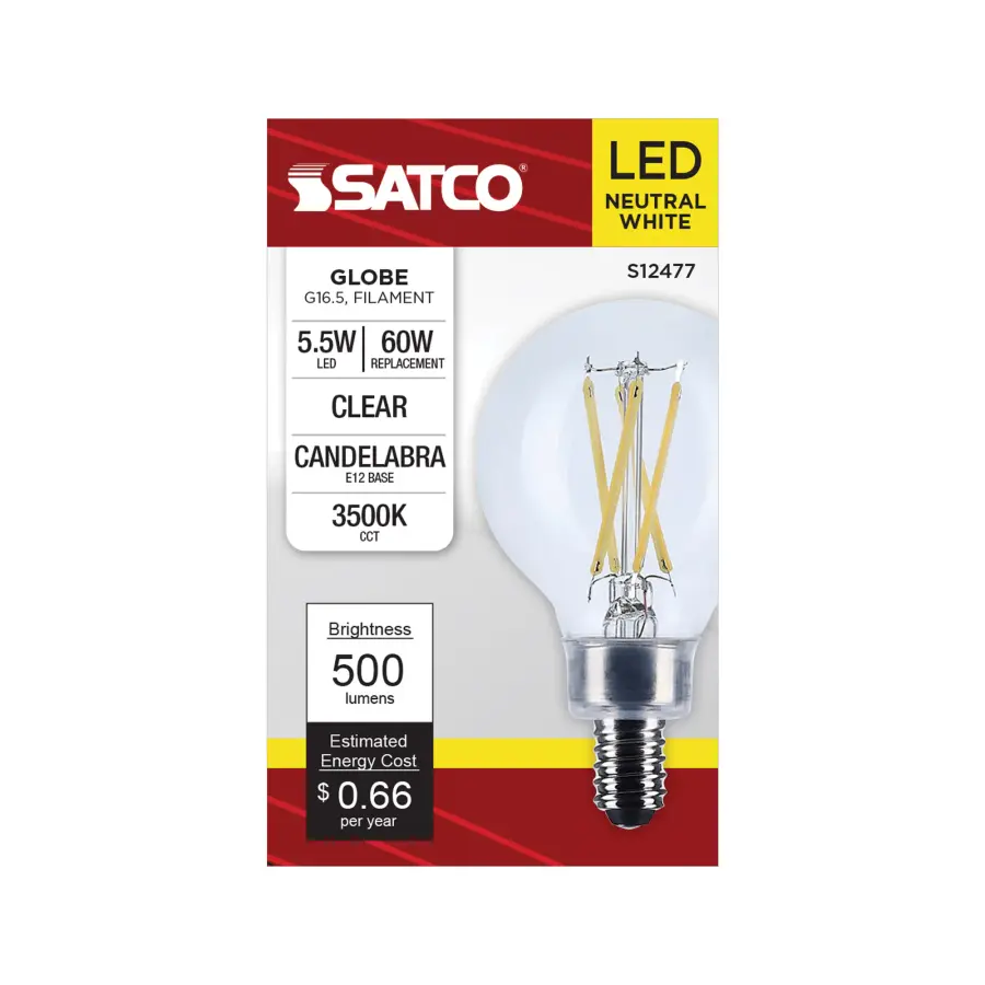 5.5 Watt G16.5 LED - Candelabra Base - Clear - 3500K CCT - 120 Volt - Image 4