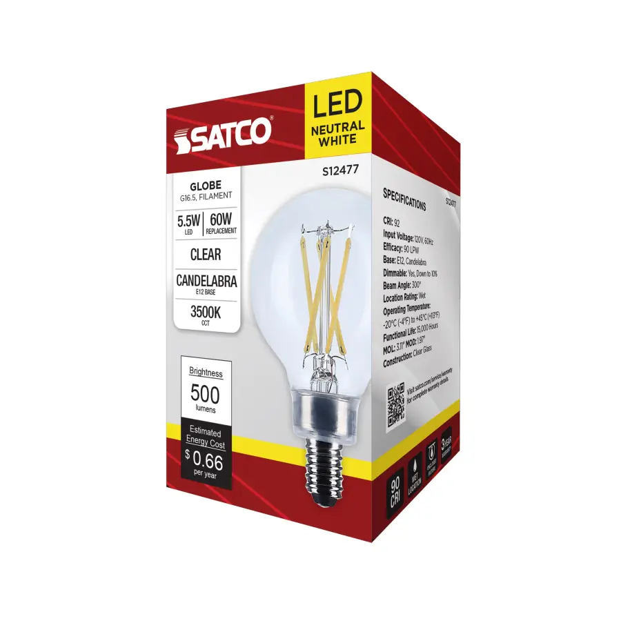 5.5 Watt G16.5 LED - Candelabra Base - Clear - 3500K CCT - 120 Volt - Image 8