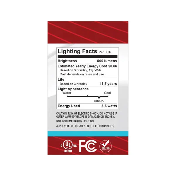 5.5 Watt G16.5 LED - Candelabra Base - Clear - 5000K CCT - 120 Volt - Image 6