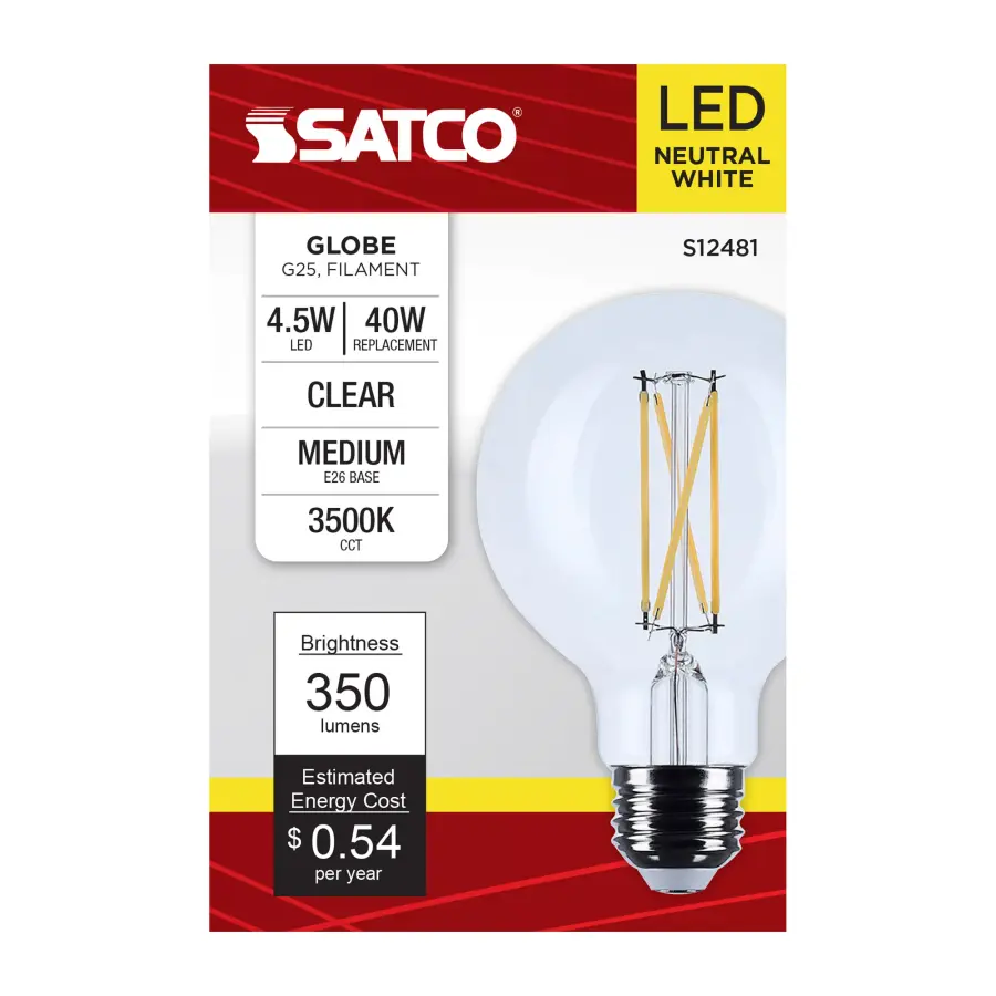 4.5 Watt G25 LED - Medium Base - Clear - 3500K CCT - 120 Volt - Image 3