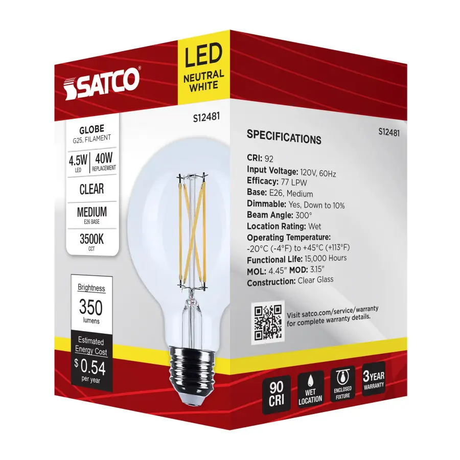 4.5 Watt G25 LED - Medium Base - Clear - 3500K CCT - 120 Volt - Image 8