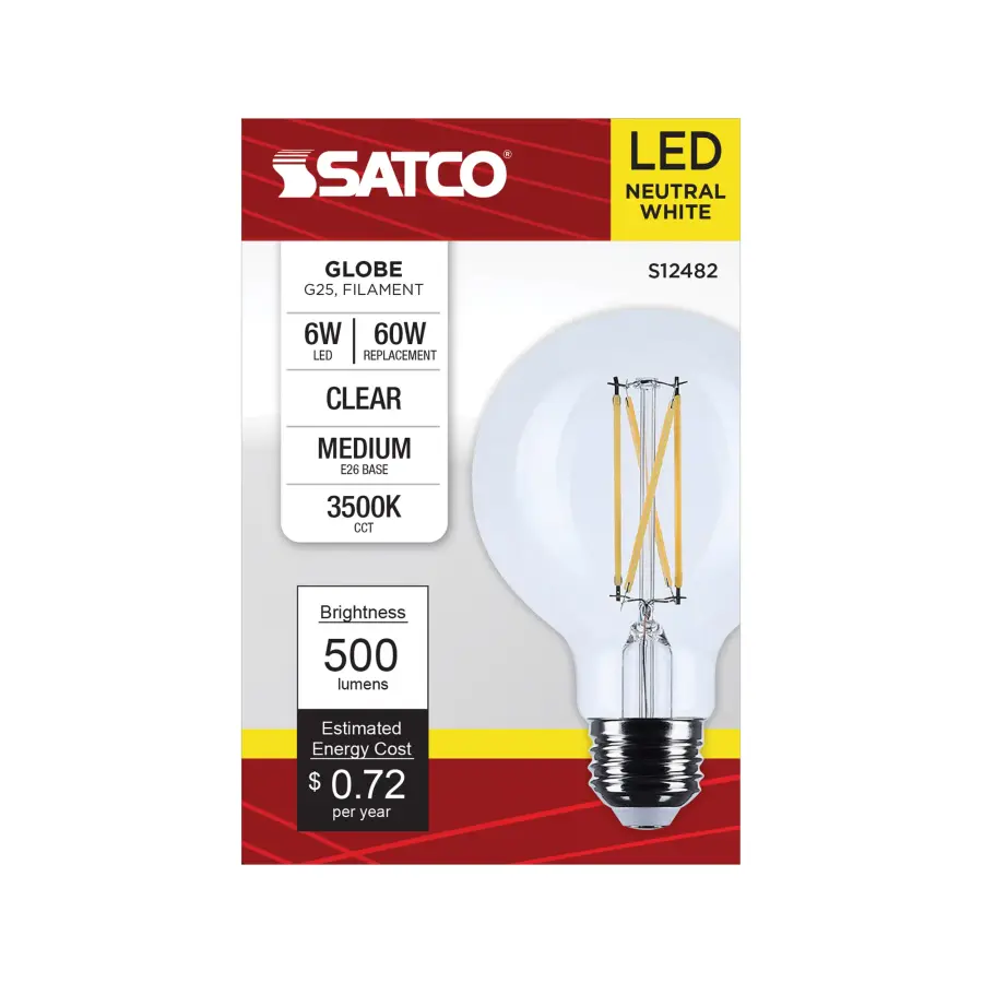 6 Watt G25 LED - Medium Base - Clear - 3500K CCT - 120 Volt - Image 2