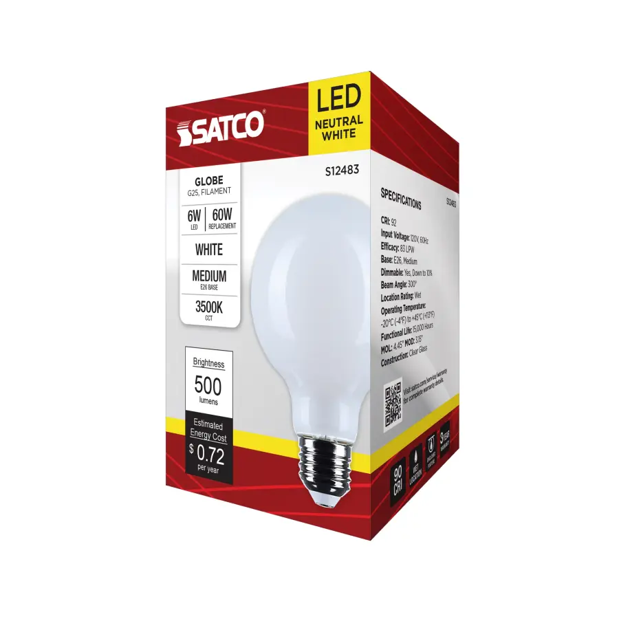 6 Watt G25 LED - Medium Base - White Finish - 3500K CCT - 120 Volt - Image 8