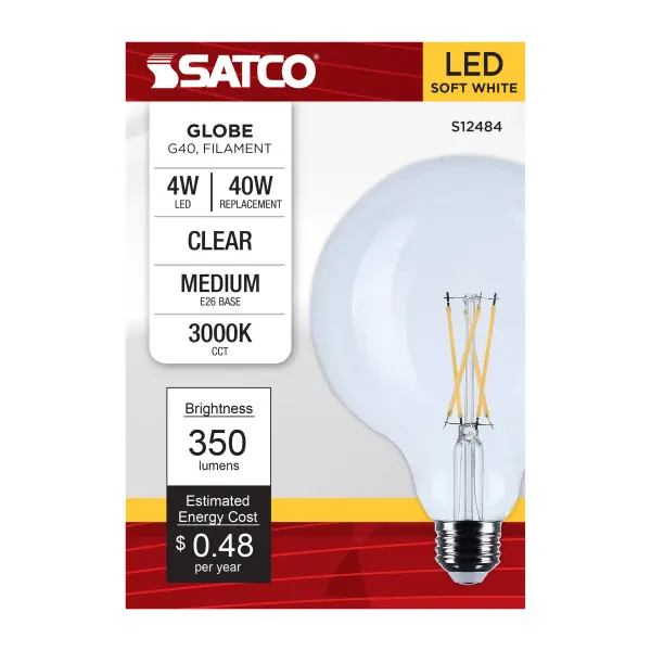Satco's 4-watt LED lamp is traditional, yet contemporary with its vintage style and energy saving LED technology. Elegantly illuminate any room in the house with this dimmable, globe shaped bulb. Sophisticated and modern, this lamp delivers 15,000 hours of warm white light. - alternate view