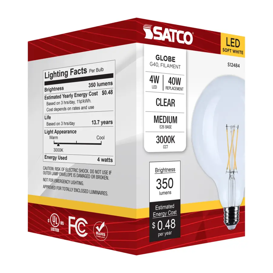 4 Watt G40 LED - Medium Base - Clear - 3000K CCT - 120 Volt - Image 6