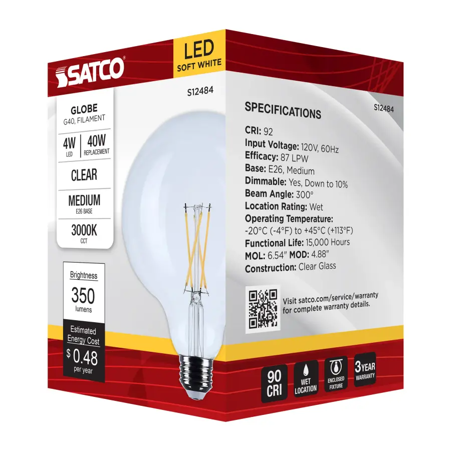 4 Watt G40 LED - Medium Base - Clear - 3000K CCT - 120 Volt - Image 7
