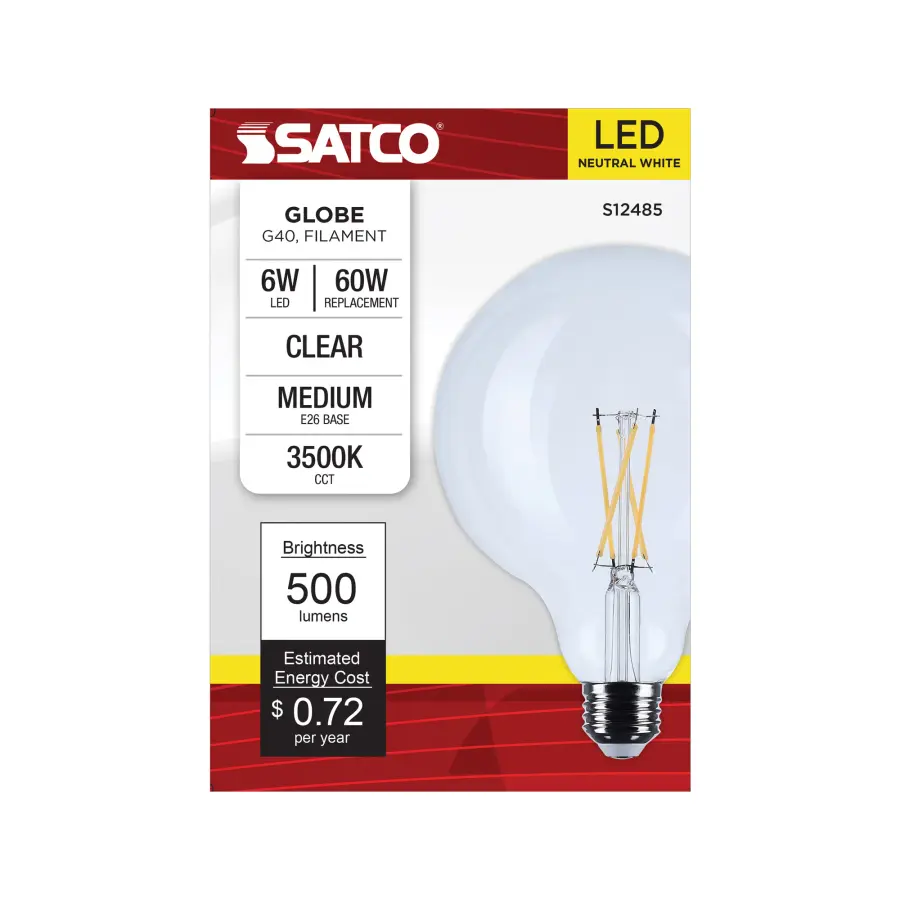 6 Watt G40 LED - Medium Base - Clear - 3500K CCT - 120 Volt - Image 2