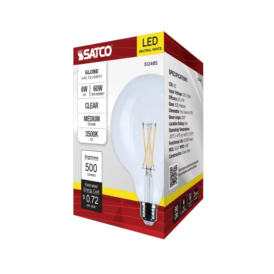6 Watt G40 LED - Medium Base - Clear - 3500K CCT - 120 Volt - Image 7