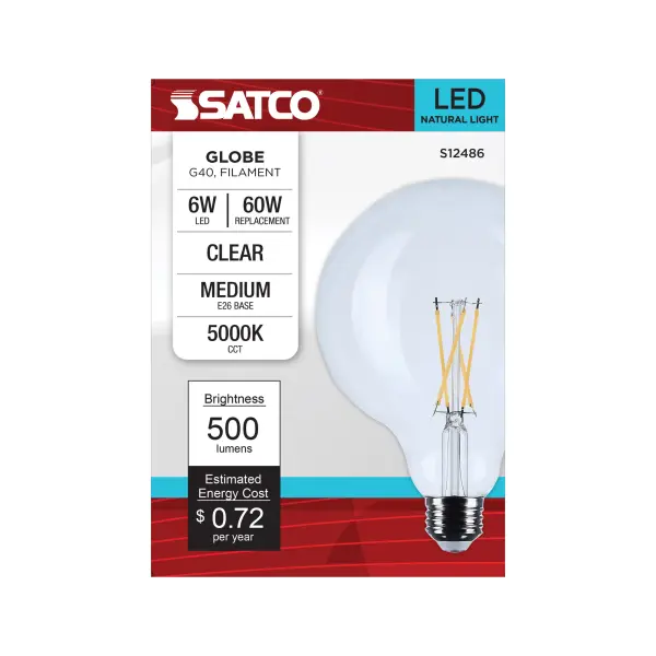 Satco's 6-watt LED lamp is traditional, yet contemporary with its vintage style and energy saving LED technology. Elegantly illuminate any room in the house with this dimmable, globe shaped bulb. Sophisticated and modern, this lamp delivers 15,000 hours of cool white light. - alternate view