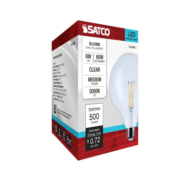 6 Watt G40 LED - Medium Base - Clear - 5000K CCT - 120 Volt - Image 6