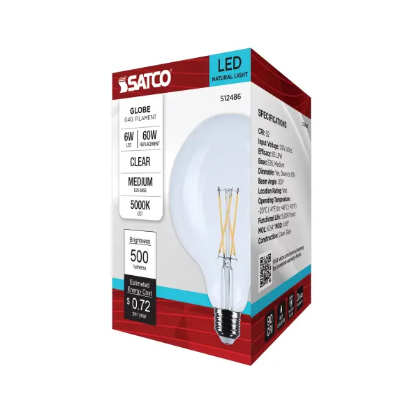 6 Watt G40 LED - Medium Base - Clear - 5000K CCT - 120 Volt - Image 7