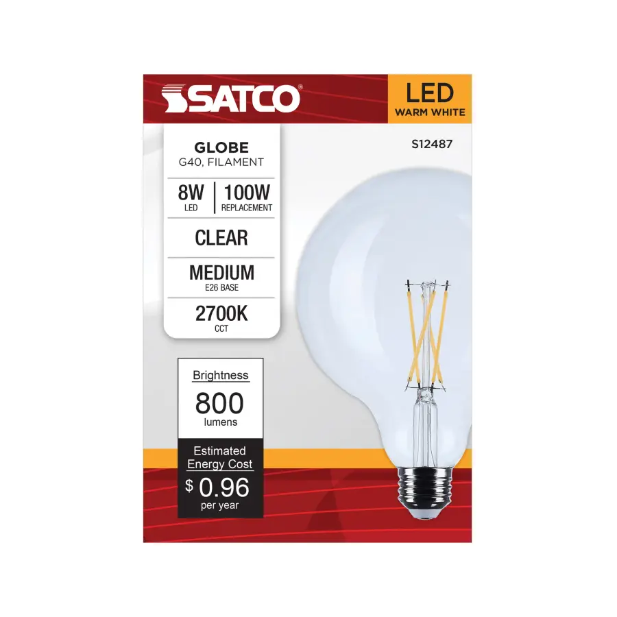 8 Watt G40 LED - Medium Base - Clear - 2700K CCT - 120 Volt - Image 2