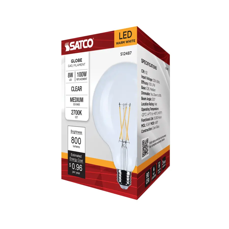 8 Watt G40 LED - Medium Base - Clear - 2700K CCT - 120 Volt - Image 7