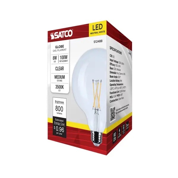 8 Watt G40 LED - Medium Base - Clear - 3500K CCT - 120 Volt - Image 7