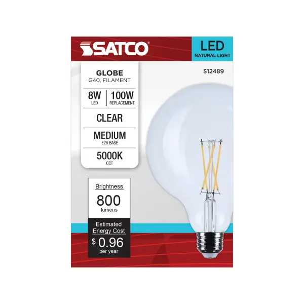 8 Watt G40 LED - Medium Base - Clear - 5000K CCT - 120 Volt - Image 3