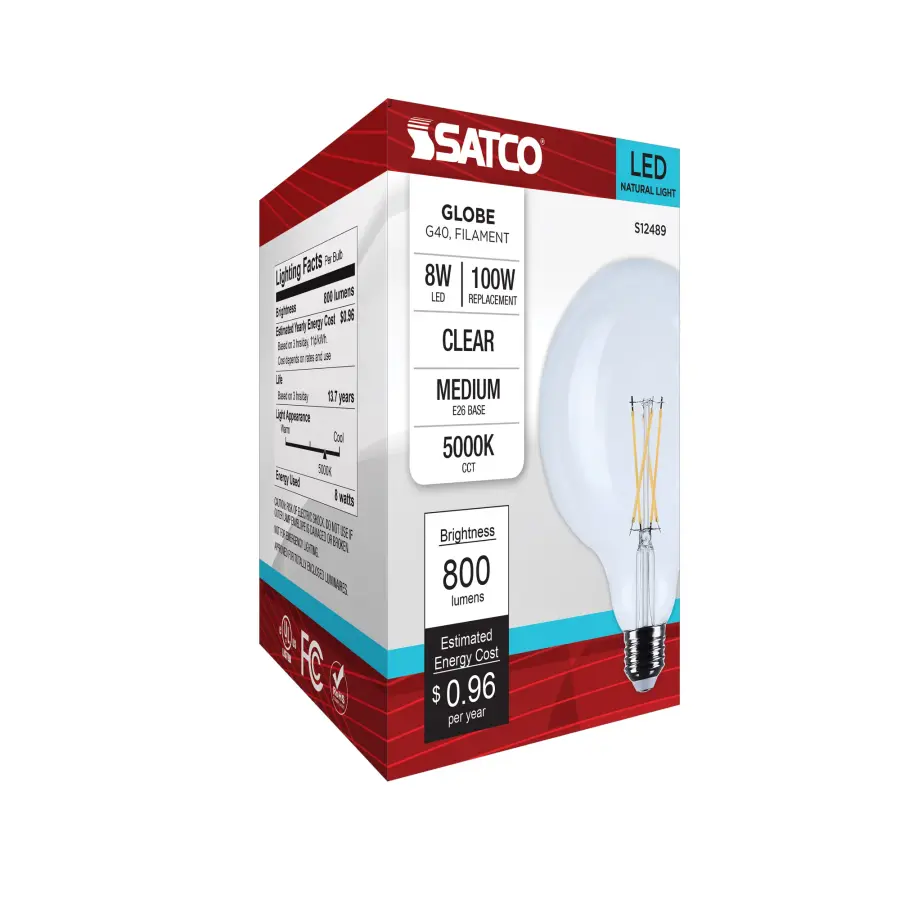 8 Watt G40 LED - Medium Base - Clear - 5000K CCT - 120 Volt - Image 7