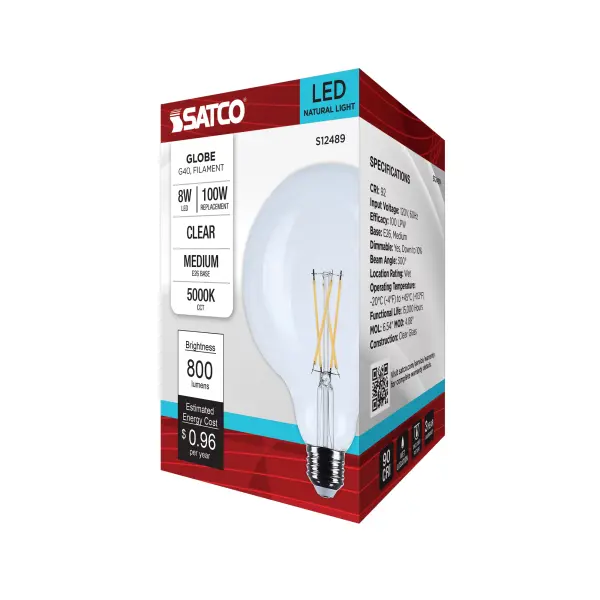 8 Watt G40 LED - Medium Base - Clear - 5000K CCT - 120 Volt - Image 8