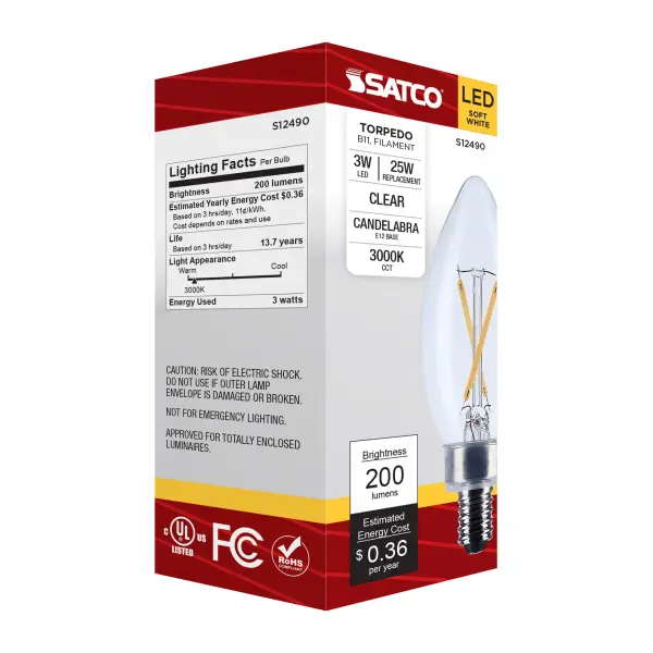 3 Watt B11 LED - Candelabra Base - Clear - 3000K CCT - 120 Volt - Image 7