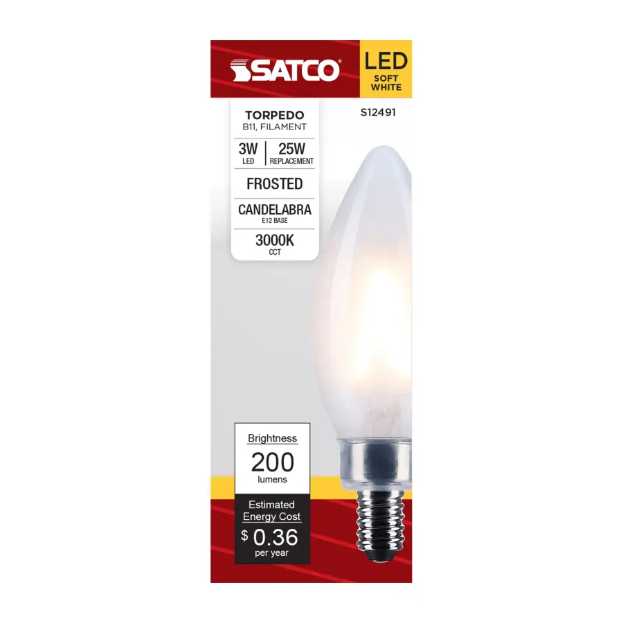 3 Watt B11 LED - Candelabra Base - Frost Finish - 3000K CCT - 120 Volt - Image 3