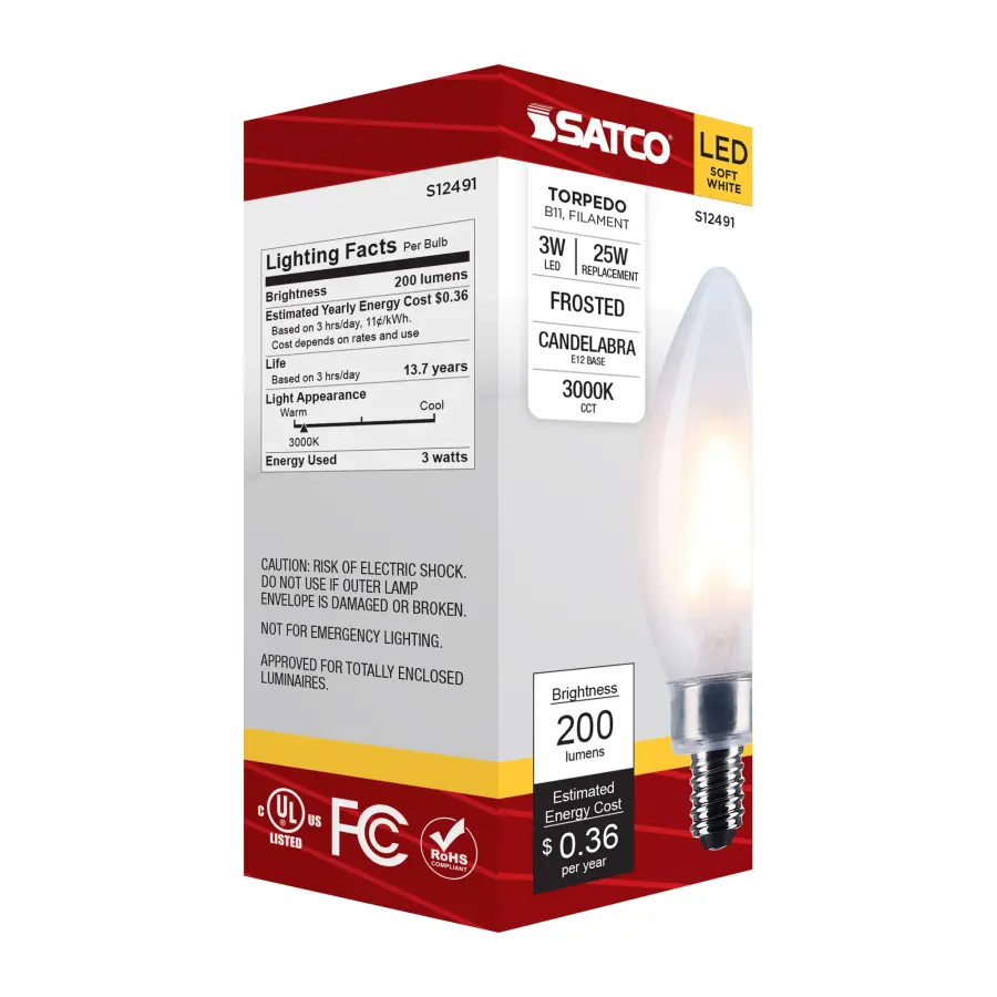 3 Watt B11 LED - Candelabra Base - Frost Finish - 3000K CCT - 120 Volt - Image 7