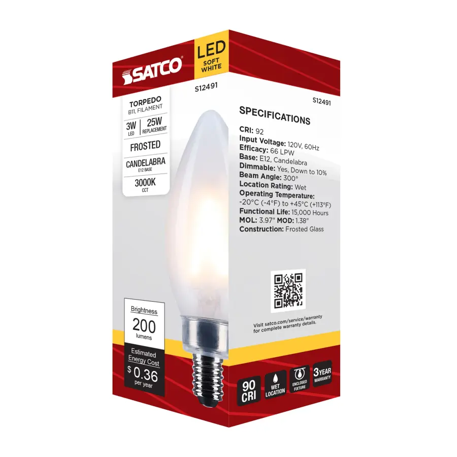 3 Watt B11 LED - Candelabra Base - Frost Finish - 3000K CCT - 120 Volt - Image 8