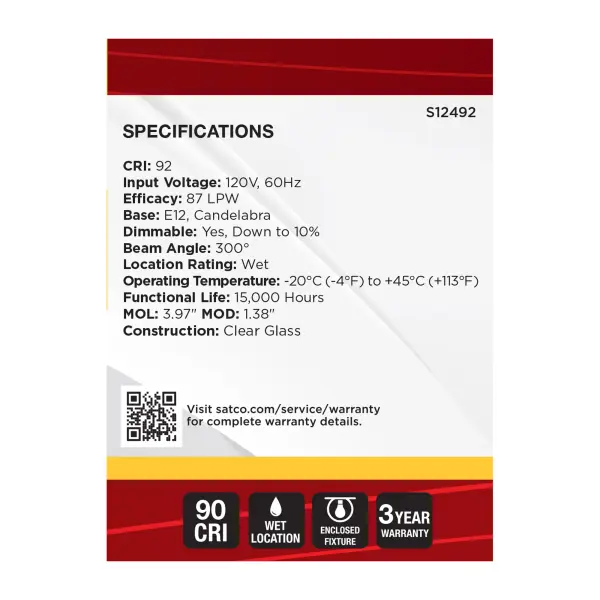 4 Watt B11 LED - Candelabra Base - Clear - 3000K CCT - 120 Volt - 10-pk - Image 4