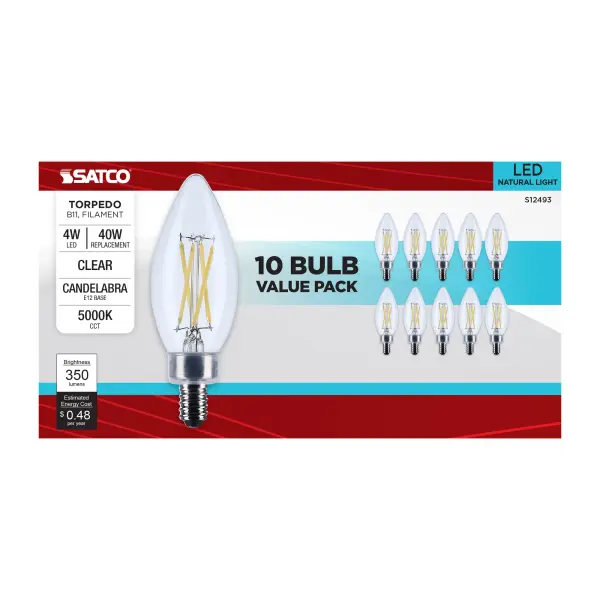 4 Watt B11 LED - Candelabra Base - Clear - 5000K CCT - 120 Volt - 10-pk - Image 3