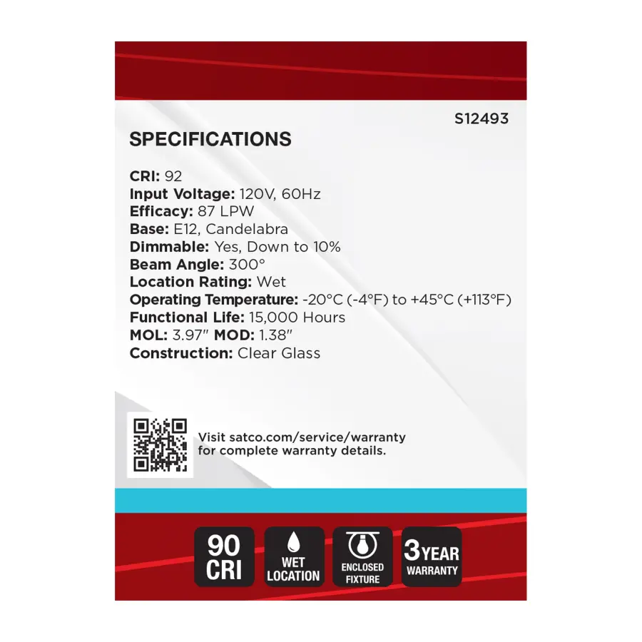 4 Watt B11 LED - Candelabra Base - Clear - 5000K CCT - 120 Volt - 10-pk - Image 5