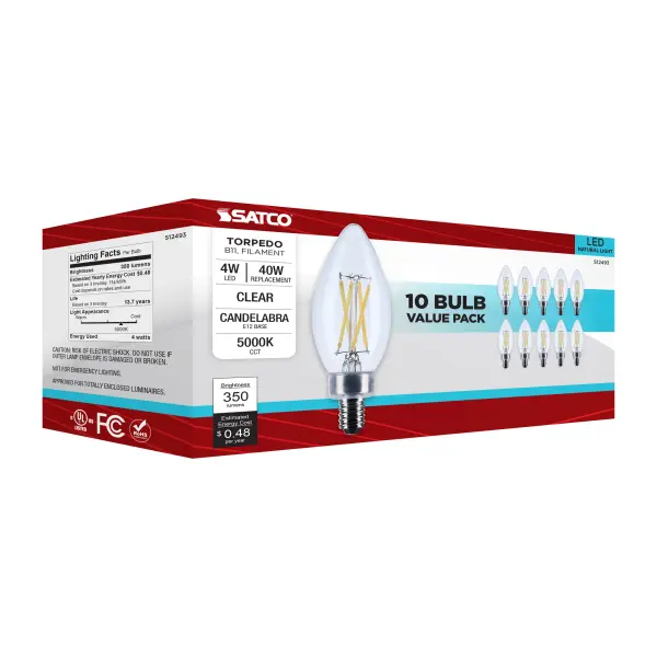 4 Watt B11 LED - Candelabra Base - Clear - 5000K CCT - 120 Volt - 10-pk - Image 7