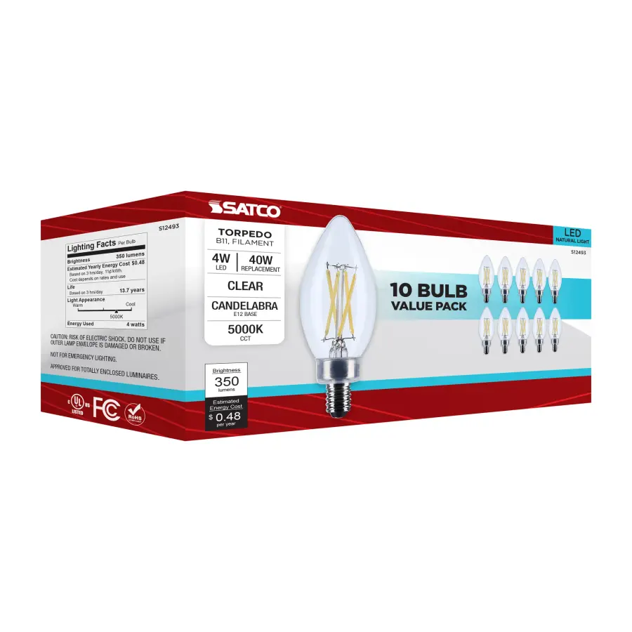 4 Watt B11 LED - Candelabra Base - Clear - 5000K CCT - 120 Volt - 10-pk - Image 7