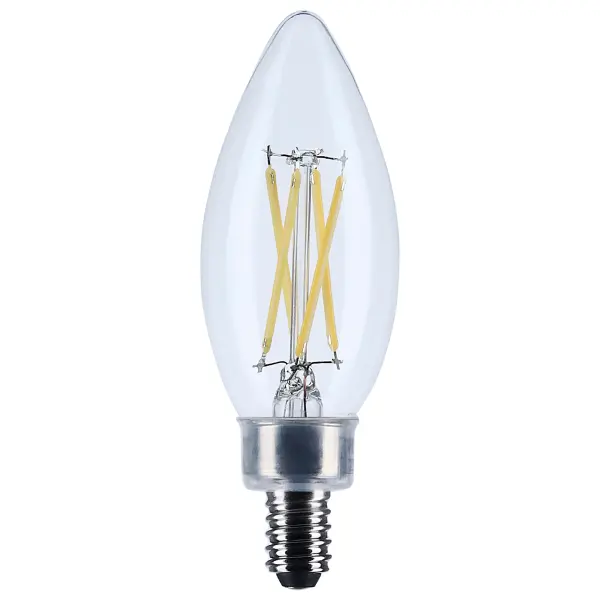 Satco's 5.5-watt LED lamp is traditional, yet contemporary with its sleek finish and energy saving LED technology. Elegantly illuminate any room in the house with this dimmable, clear bulb. Sophisticated and modern, this lamp delivers 15,000 hours of natural white light. Convenient 10-packs for larger chandeliers, or coordinating illumination throughout the space.