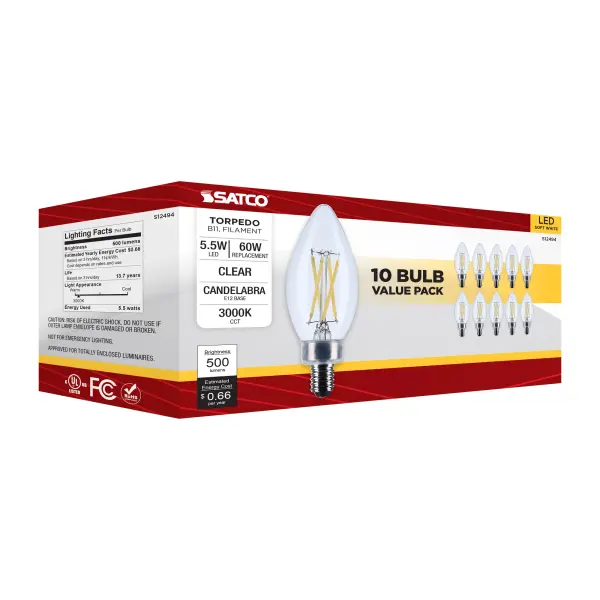 5.5 Watt B11 LED - Candelabra Base - Clear - 3000K CCT - 120 Volt - 10-pk - Image 6