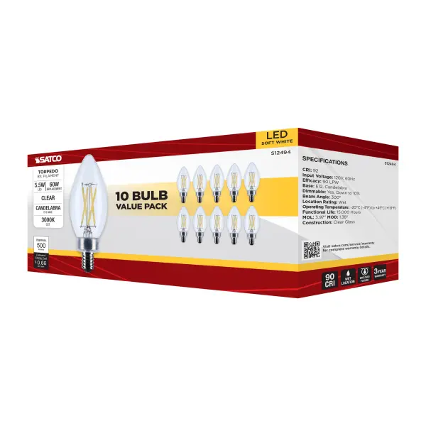 5.5 Watt B11 LED - Candelabra Base - Clear - 3000K CCT - 120 Volt - 10-pk - Image 7