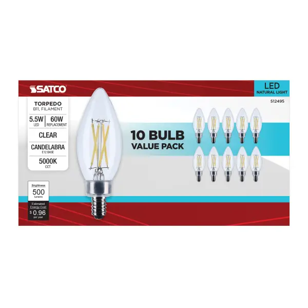 5.5 Watt B11 LED - Candelabra Base - Clear - 5000K CCT - 120 Volt - 10-pk - Image 3