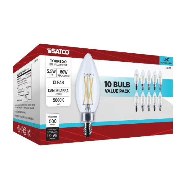 5.5 Watt B11 LED - Candelabra Base - Clear - 5000K CCT - 120 Volt - 10-pk - Image 8