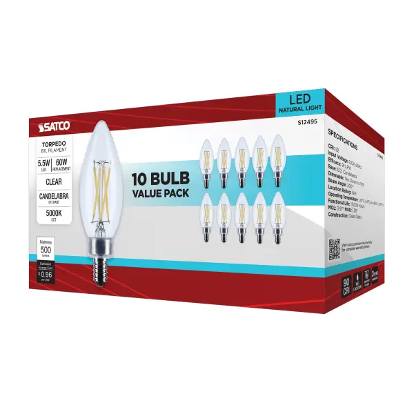5.5 Watt B11 LED - Candelabra Base - Clear - 5000K CCT - 120 Volt - 10-pk - Image 9