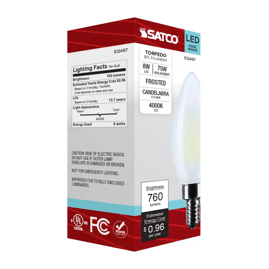 8 Watt B11 LED - Candelabra Base - Candle-Tip - Frost Finish - 4000K CCT - 120 Volt - Image 6