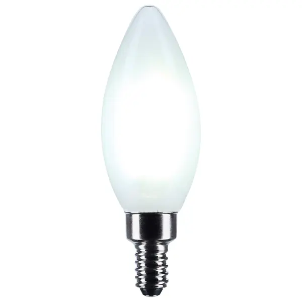 Satco's 8-watt LED bulb is an elegant lighting solution for the home. Perfect for chandeliers, use this dimmable lamp to illuminate living rooms, dining rooms, or anywhere else where a traditional look will complement decorative needs. The bulb has a beam spread of 300 degrees, and delivers 15,000 hours of natural white light. - alternate view