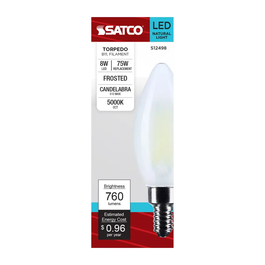 8 Watt B11 LED - Candelabra Base - Candle-Tip - Frost Finish - 5000K CCT - 120 Volt - Image 3