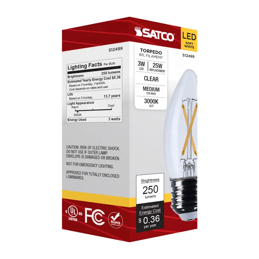 3 Watt B11 LED - Medium Base - Clear - 3000K CCT - 120 Volt - Image 7