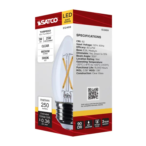 3 Watt B11 LED - Medium Base - Clear - 3000K CCT - 120 Volt - Image 8