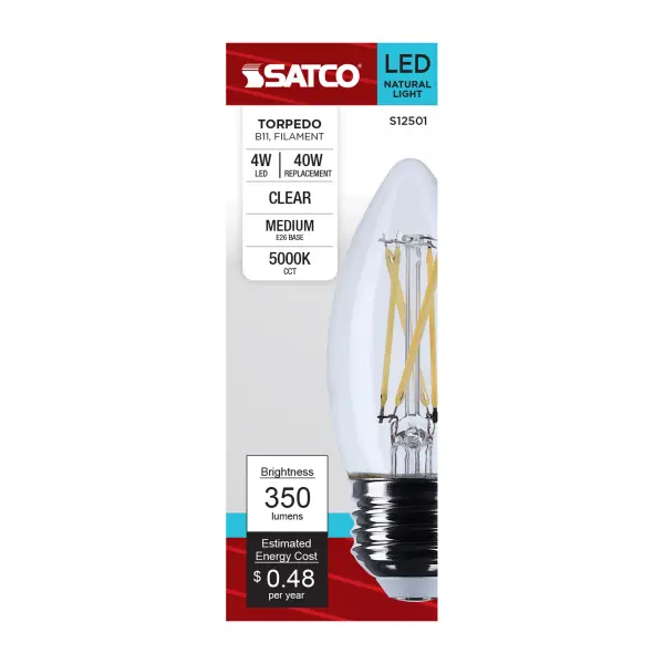 Satco's 4-watt LED lamp is traditional, yet contemporary with its vintage style and energy saving LED technology. Elegantly illuminate any room in the house with this dimmable, clear bulb. Sophisticated and modern, this lamp delivers 15,000 hours of natural white light. - alternate view