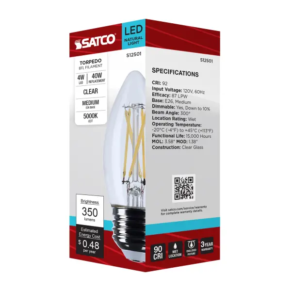 4 Watt B11 LED - Medium Base - Clear - 5000K CCT - 120 Volt - Image 7