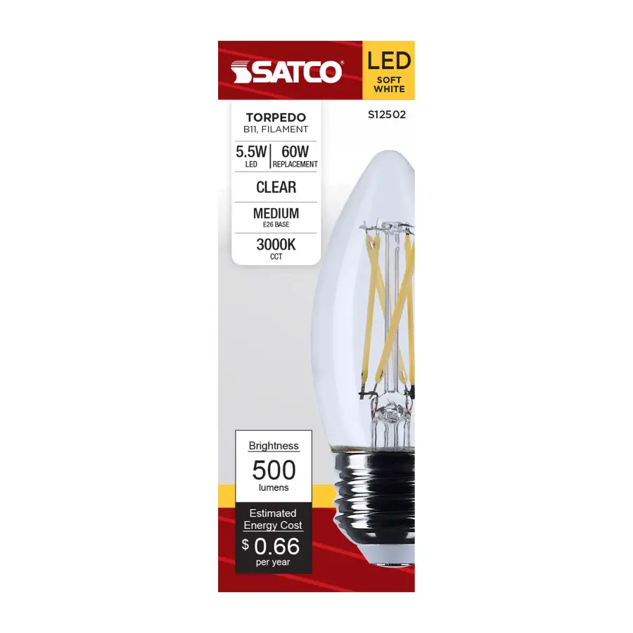 5.5 Watt B11 LED - Medium Base - Clear - 3000K CCT - 120 Volt - Image 2