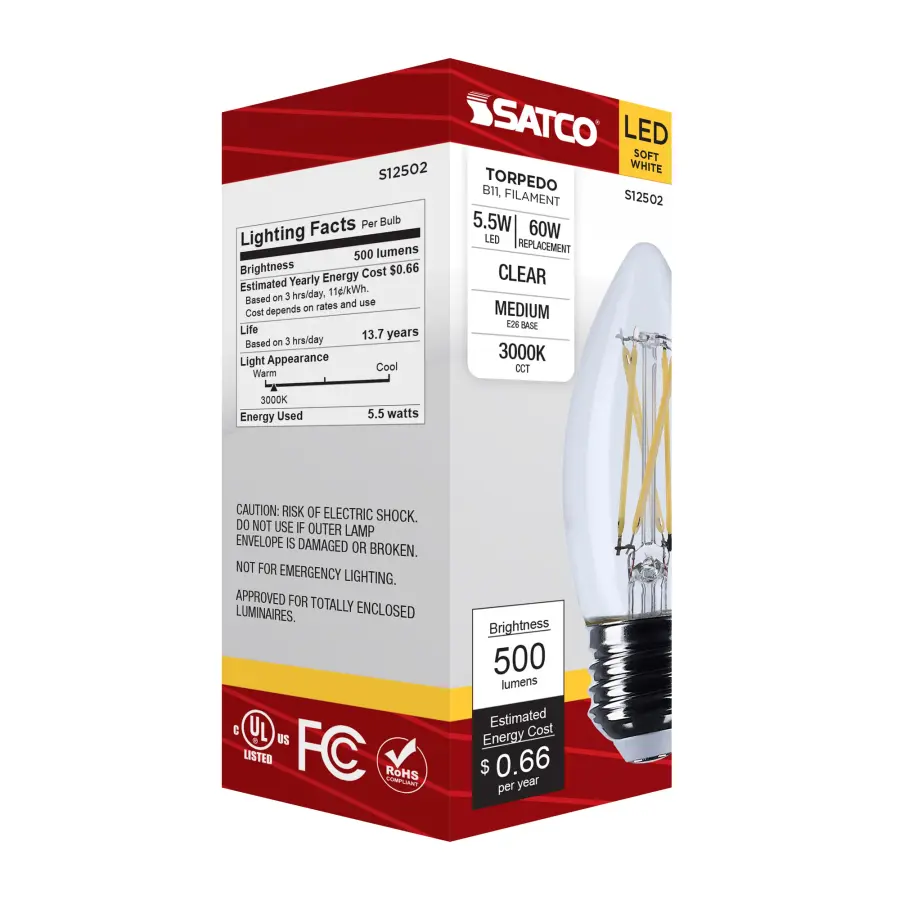 5.5 Watt B11 LED - Medium Base - Clear - 3000K CCT - 120 Volt - Image 6